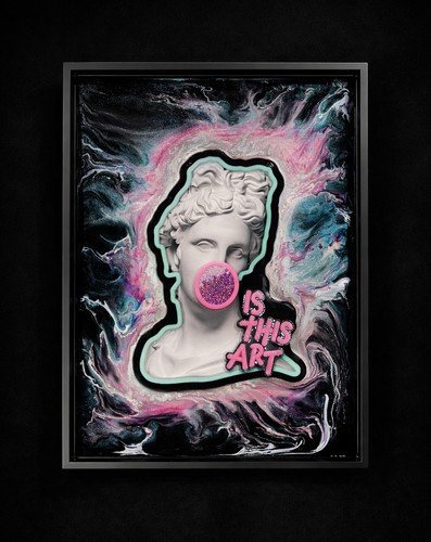 Framed neon mixed media - framed,