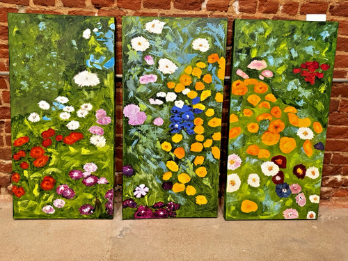 Triptych floral canvas oil - floral,
